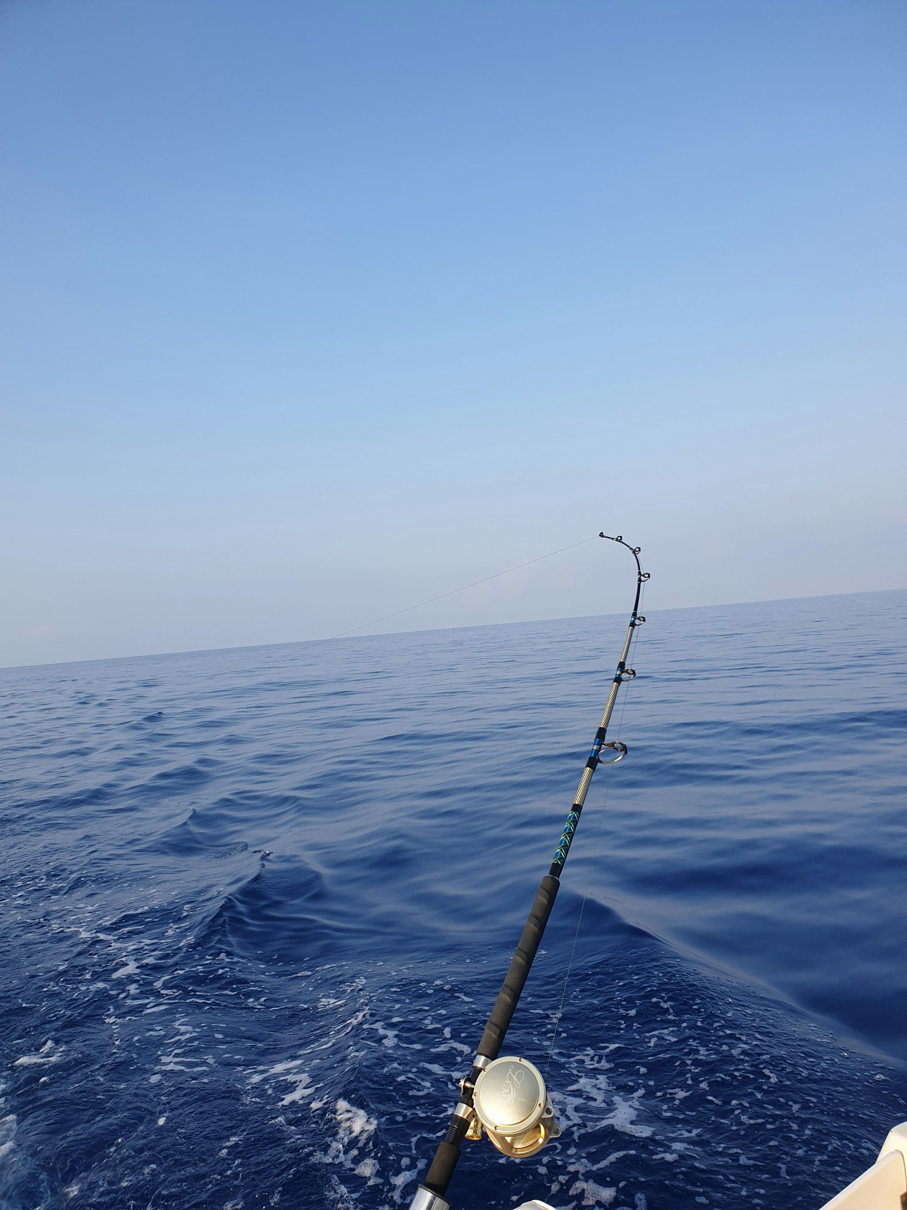 Fishing rod and reel over the ocean - illustrative offshore photography, not a confirmed Bali trip